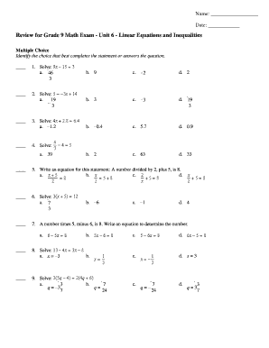 Review for Grade 9 Math Exam Unit 6 Linear Equations and Blogs Vsb Bc  Form