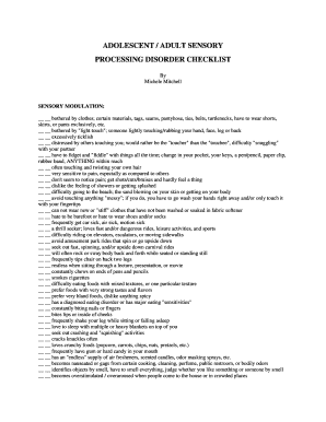 Sensory Processing Disorder Checklist Adults PDF  Form