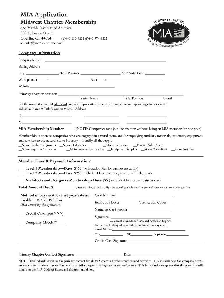 MIA Midwest Chapter Application Marble Institute of America  Form