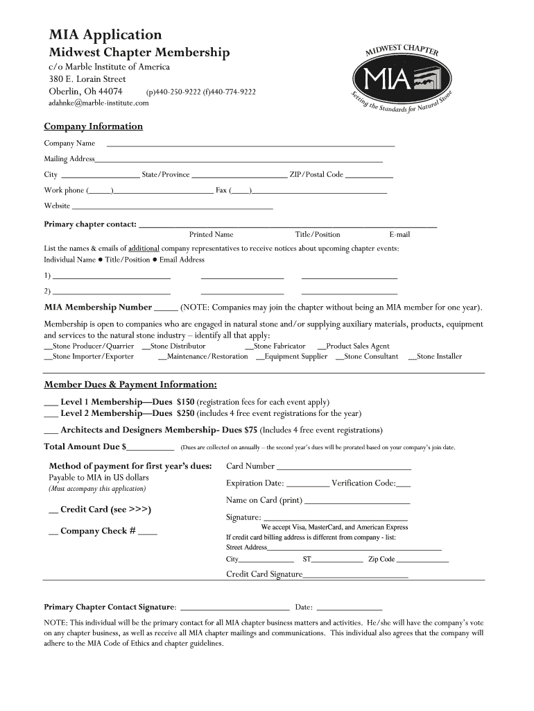 MIA Midwest Chapter Application Marble Institute of America Form