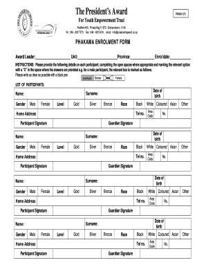 President&#039;s Award Application Form