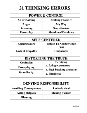 Criminal Thinking Worksheets  Form