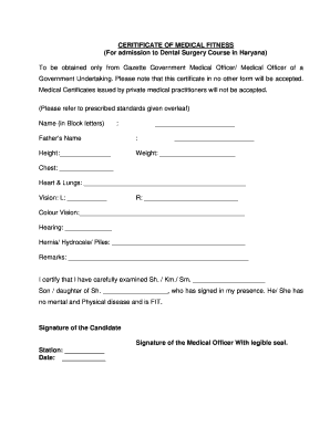 Medical Fitness Certificate  Form