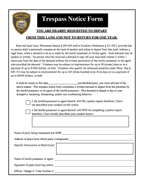 Trespass Notice Form Minnesota