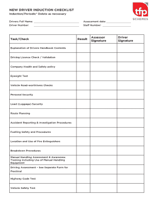 Driver Induction Template  Form