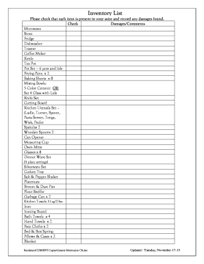 Hospital Inventory List  Form