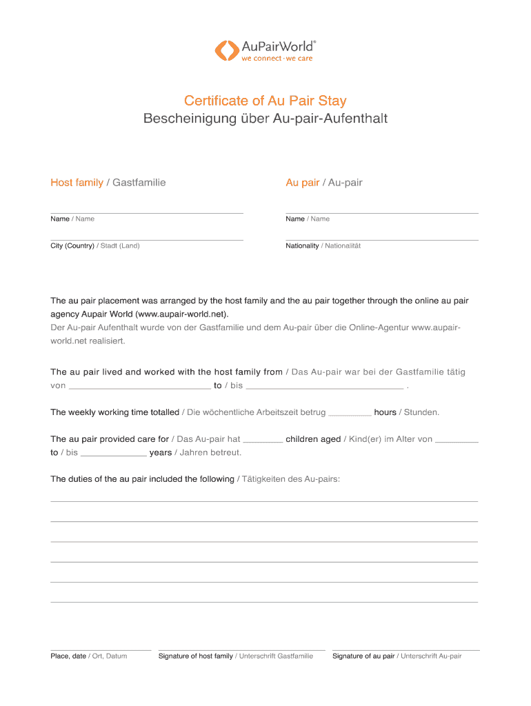 Au Pair Certificate  Form