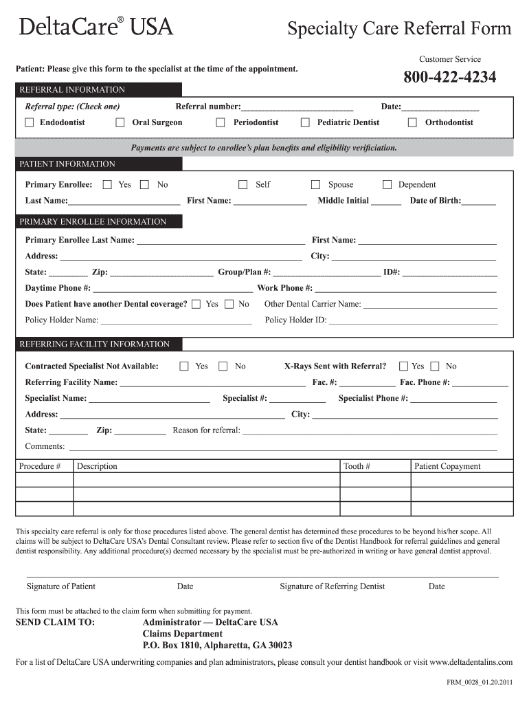  Deltacare Usa Referral Form 2011-2024