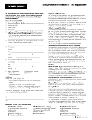 Delta Dental Tin Request Form