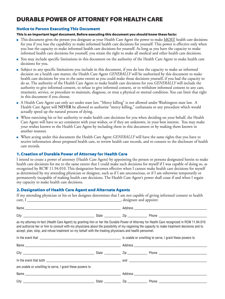 Washington State Health Care Directive Rcw  Form