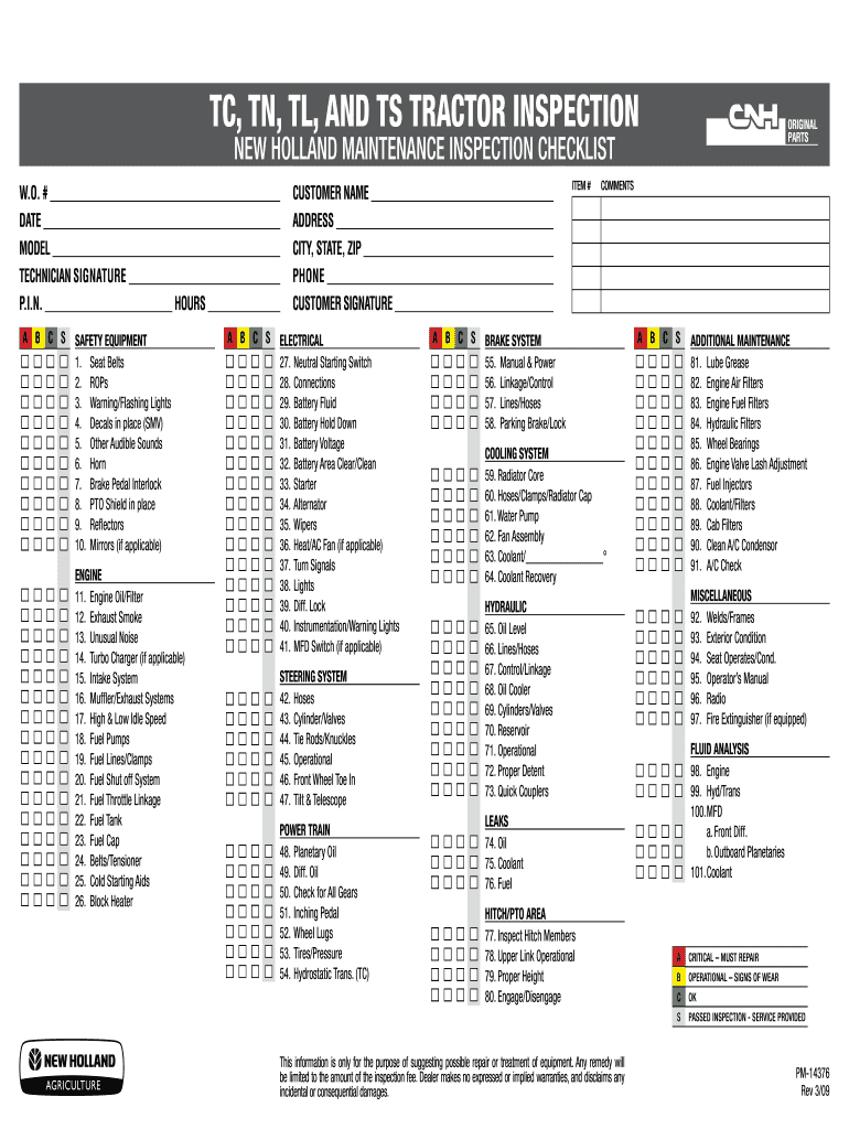 Tractor Inspection Checklist PDF  Form