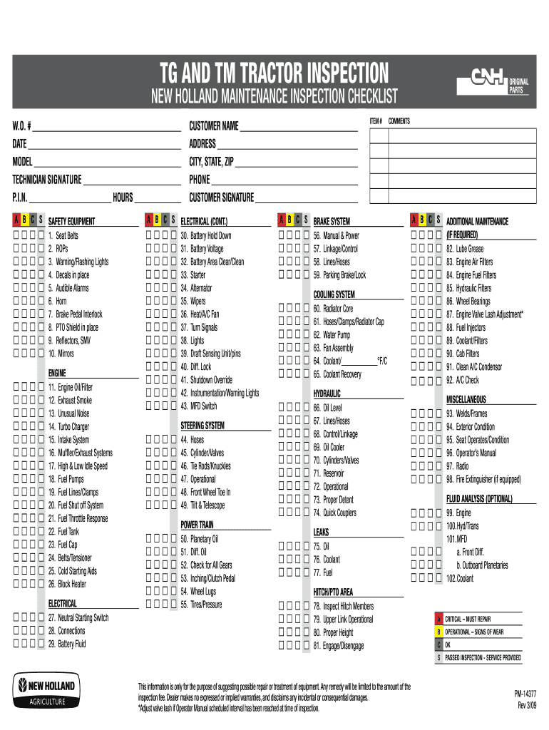 Tractor Inspection Checklist Template  Form