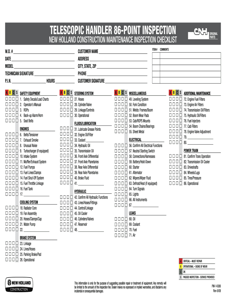  Telehandler Daily Inspection Checklist 2008-2024