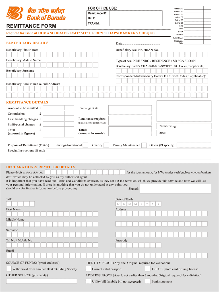 Bank of Baroda Uk  Form