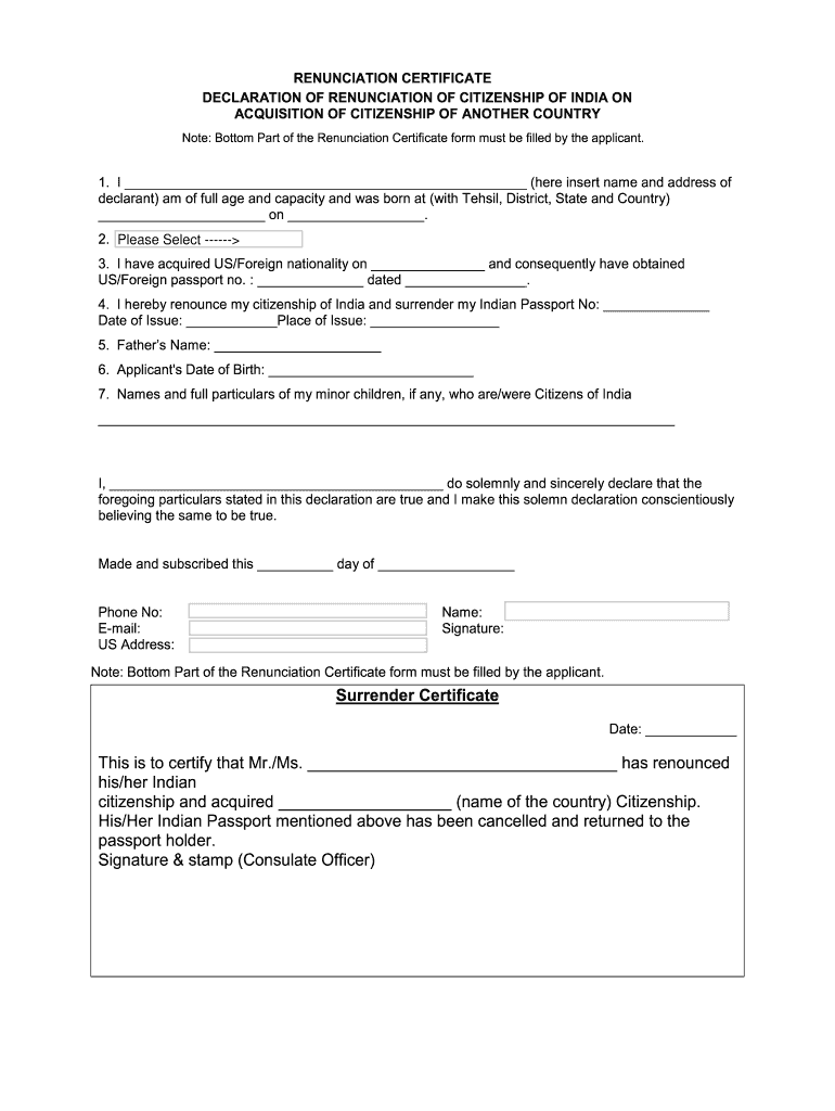 Indian Passport Surrender Form PDF