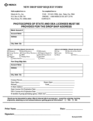 NEW DROP SHIP REQUEST FORM PHOTOCOPIES of Merck