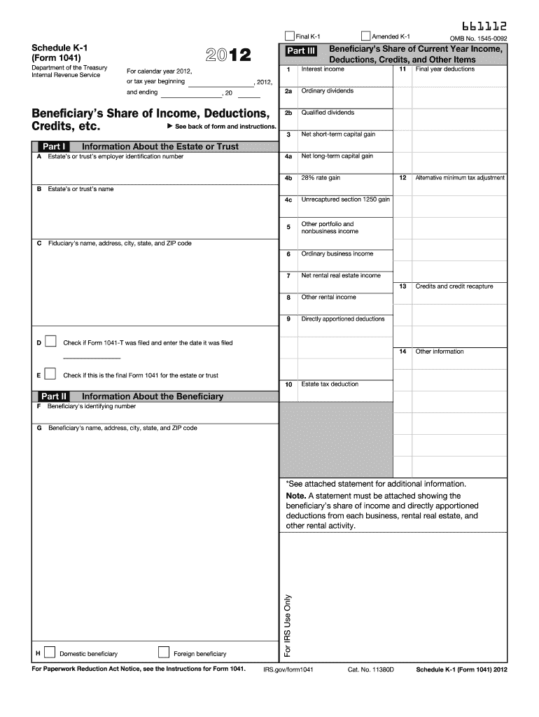  Schedule K Irs Fillable Forms 2012