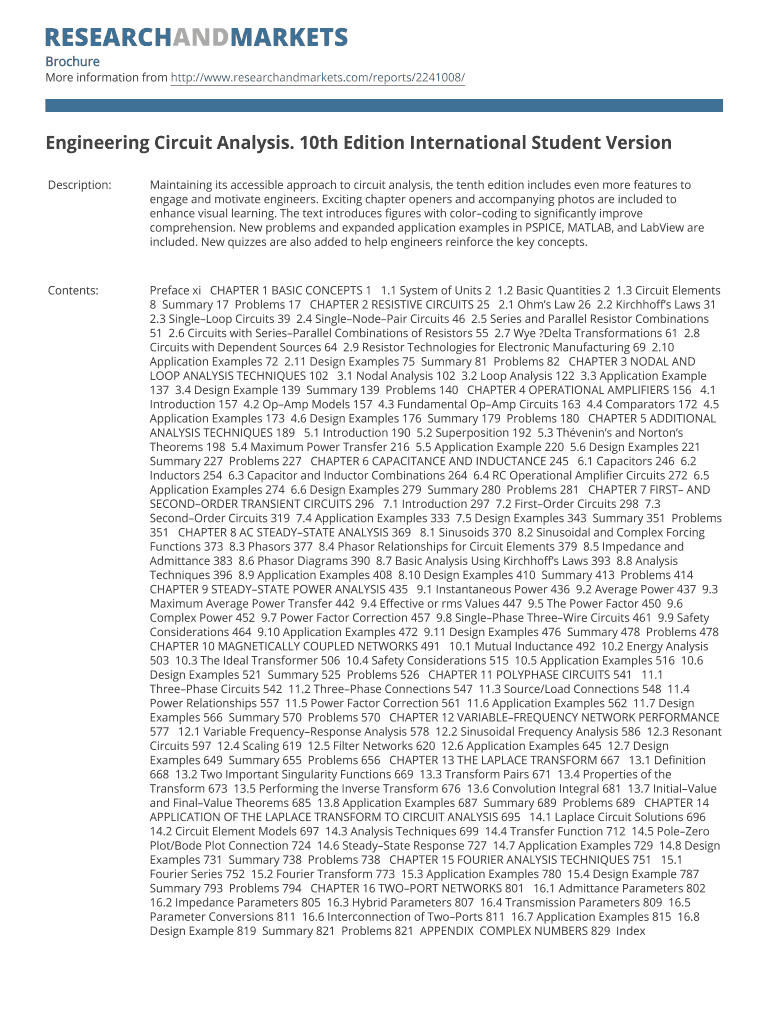 Engineering Circuit Analysis 11th Edition International Student Version PDF  Form