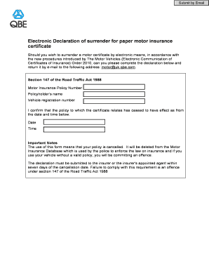 Electronic Declaration of Surrender Form for Certificates of Insurance