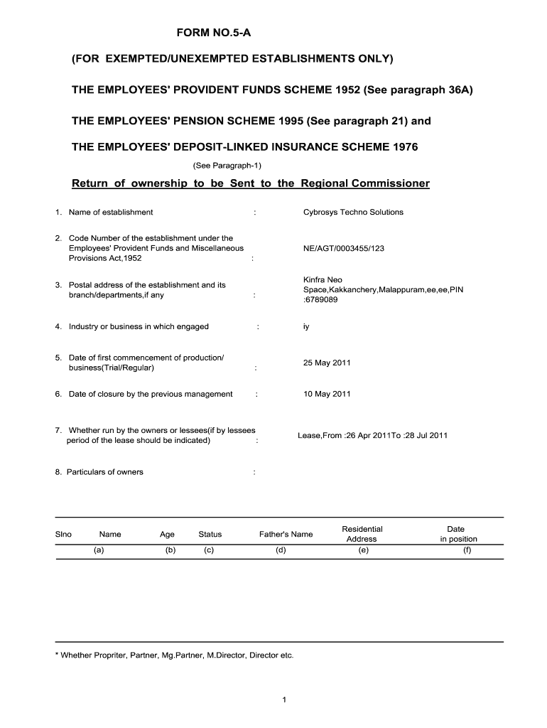 Form 5a for Digital Signature