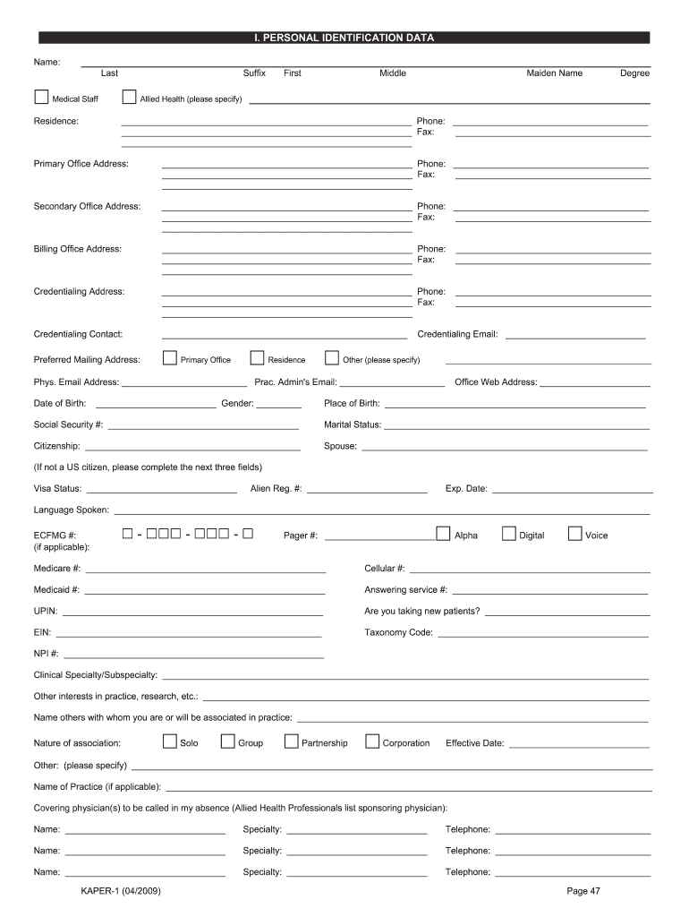 Kentucky Application for Provider Evaluation and Reevaluation  Form
