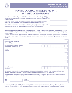 Pt Reduction Form