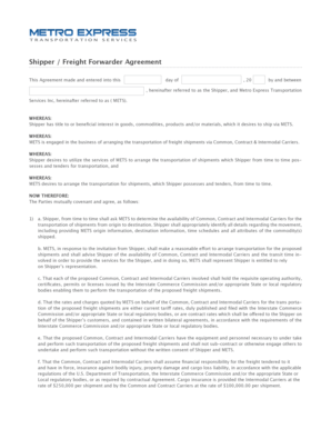 Shipper Freight Forwarder Agreement  Form