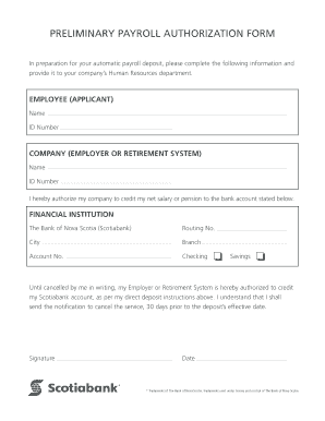 PRELIMINARY PAYROLL AUTHORIZATION FORM