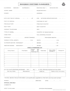 Bahamas Customs Clearance Form