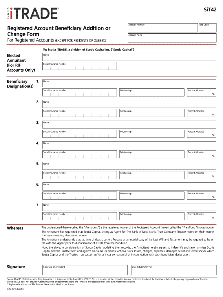  Scotia Itrade Form 820 9316 2014-2024