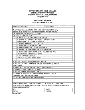 Cherry Hills Village Sales Tax  Form