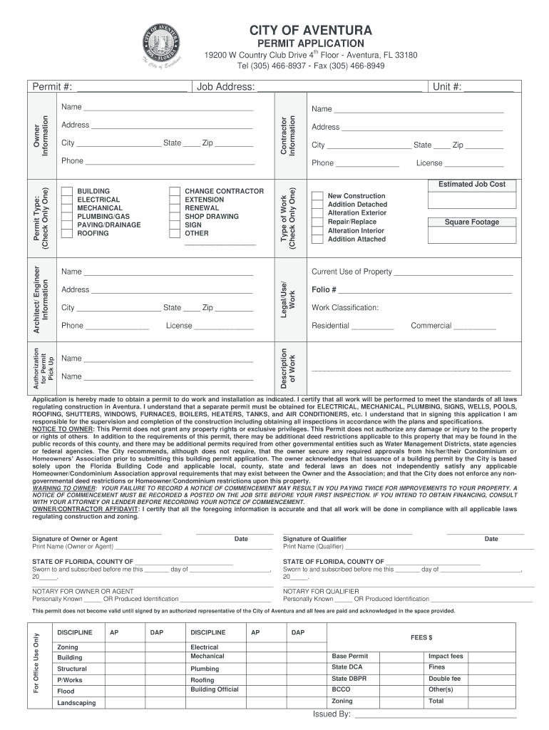City of Aventura Contractor Registration  Form