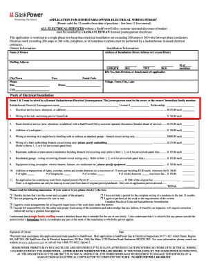 HomeFarm Electrical Permit Application SaskPower  Form