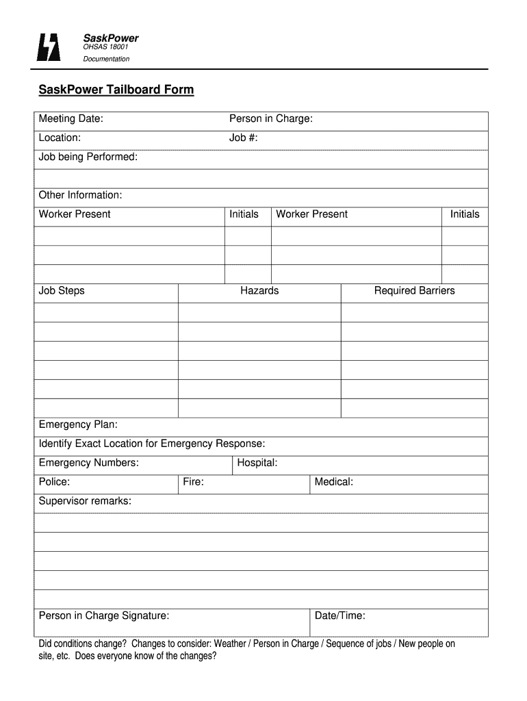 Tailboard Meeting  Form