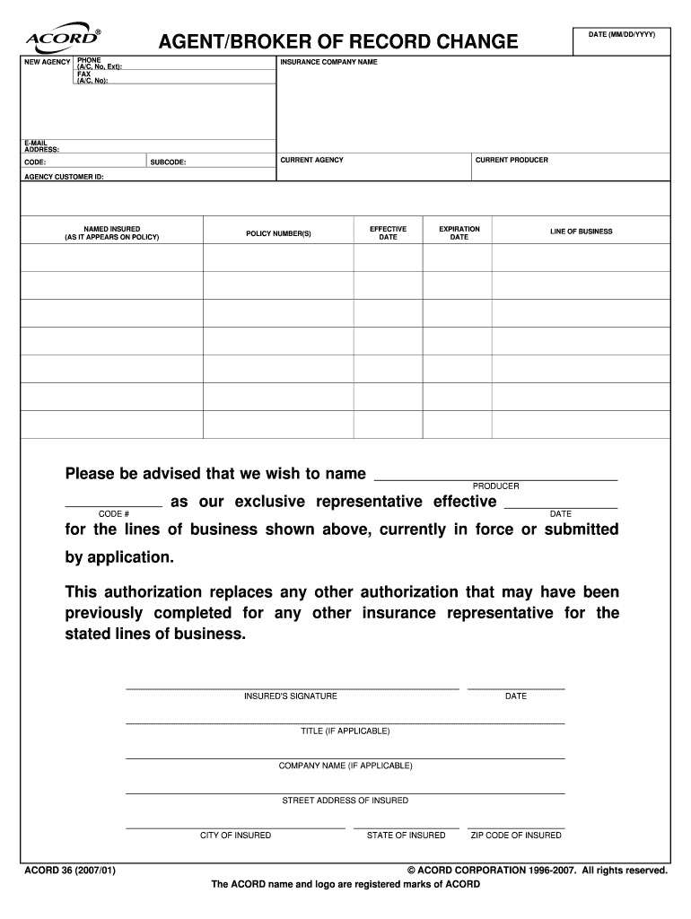 Agent of Record Form Fillable