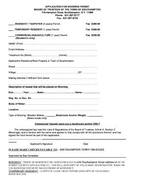 Town of Southhampton Boat Moring Permits Form