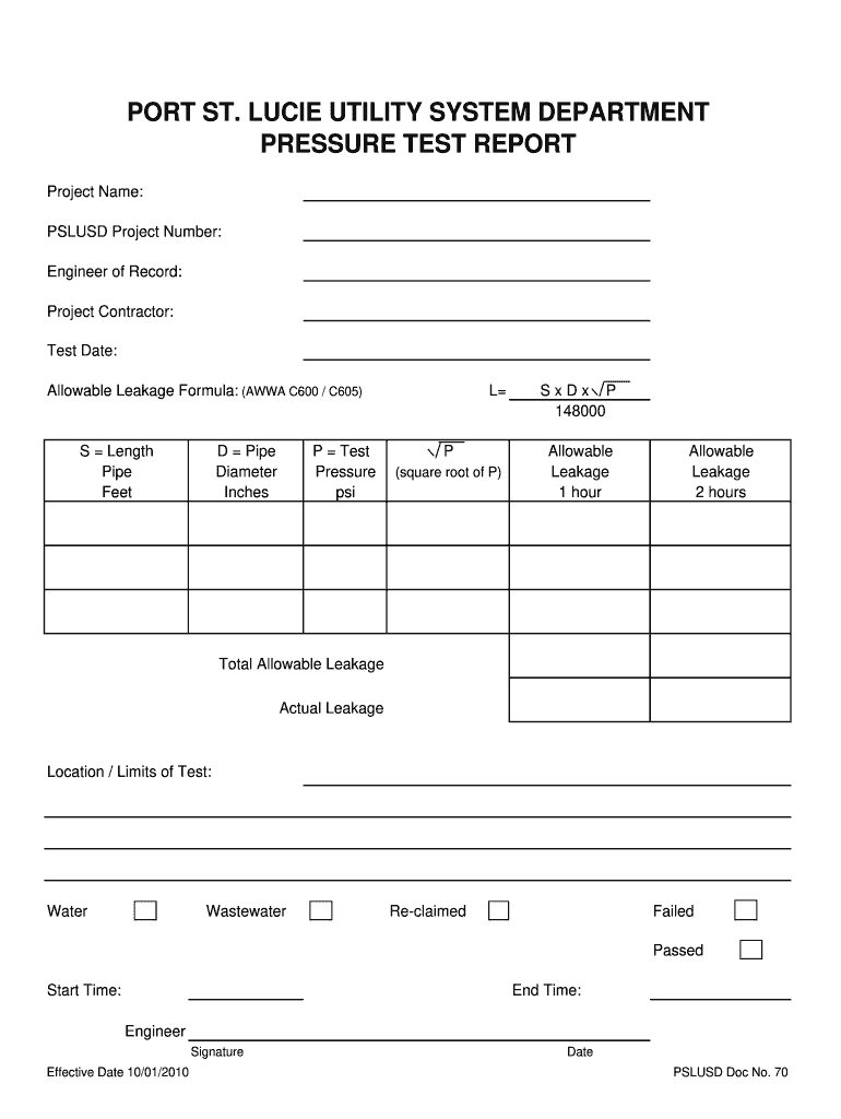  Sewe Line Pressure Test Form 2010-2023