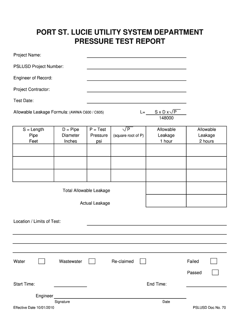  Sewe Line Pressure Test Form 2010-2024