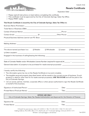 Colorado Resale Certificate  Form