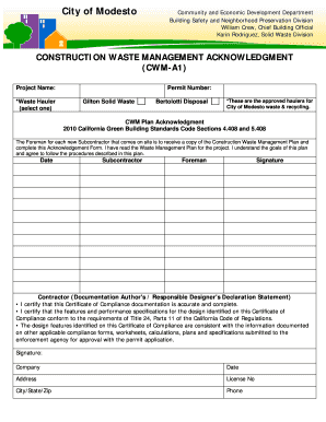 Acknowledgement on Waste Management  Form