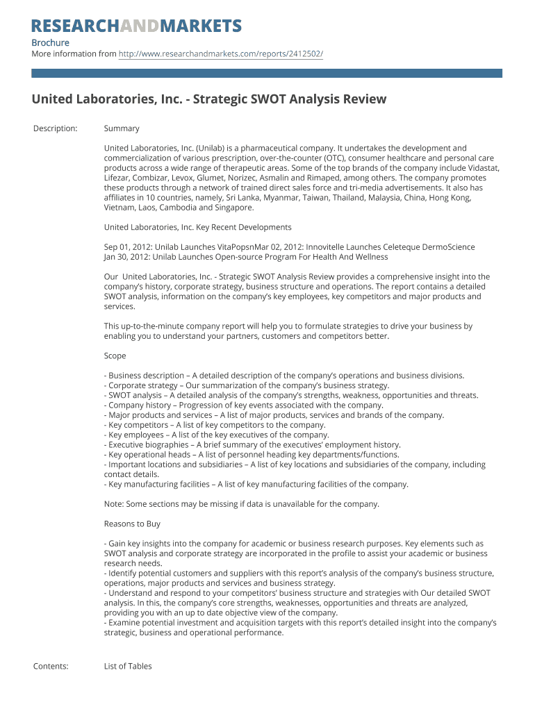 Unilab Swot Analysis  Form