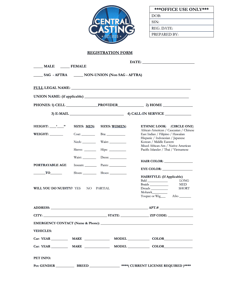 Casting Registration Form