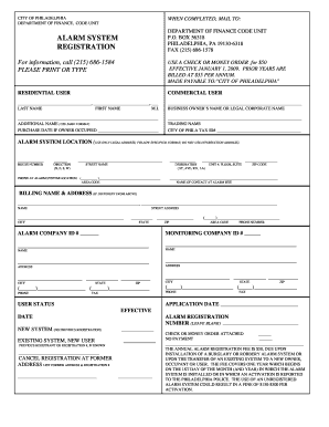 Philadelphia Alarm Permit  Form