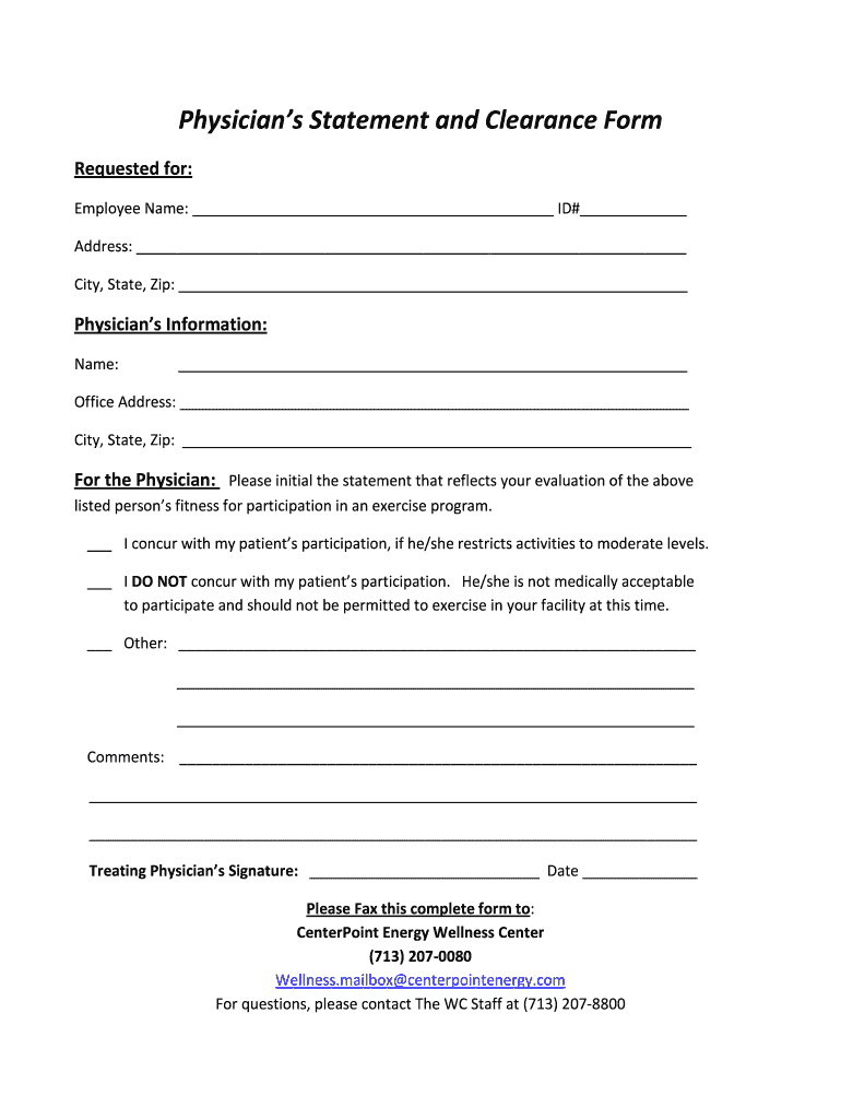 Physician's Statement Form