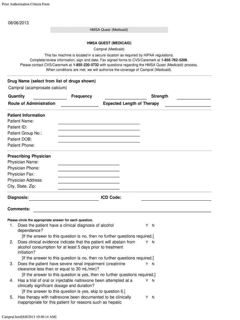  Hmsa Quest Prior Authorization Form 2013-2024