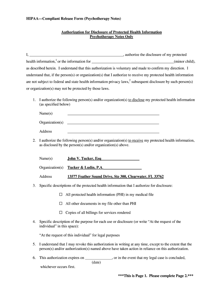 HIPAA Disclosure Example  Form