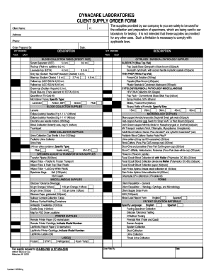 DYNACARE LABORATORIES CLIENT SUPPLY ORDER FORM