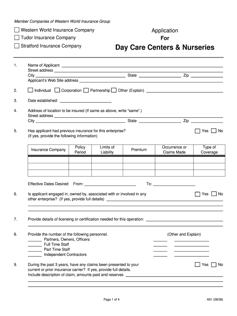  for Stratford Insurance Company Day Care Centers & Nurseries 2008-2024