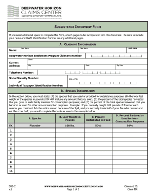 SUB 2 Subsistence Interview Form Deepwater Horizon