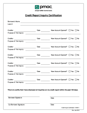 Credit Report Inquiry Certification PMAC  Form